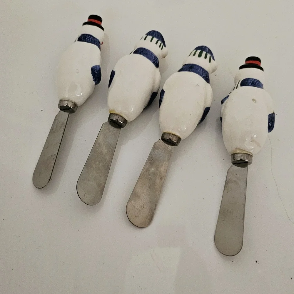 4-Piece Snowman Cheese & Butter‎ Spreaders – Hand Painted Ceramic Handles